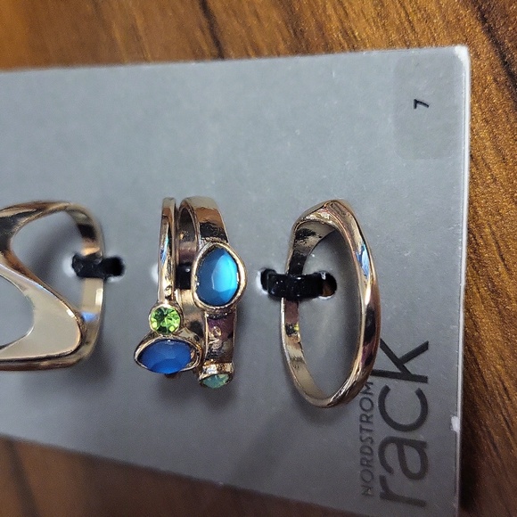 Nordstrom Rack Gold-Tone with Green/ Blue Stones Stackable Ring Set of 4 NWT - Picture 2 of 4